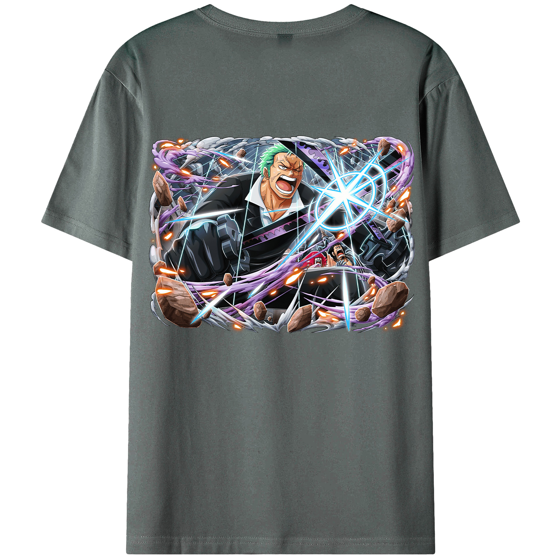 ワンピース ロロノア・ゾロ ONE PIECE Roronoa Zoro 綿100％ メンズ半袖Tシャツ（バックプリント） 通気性